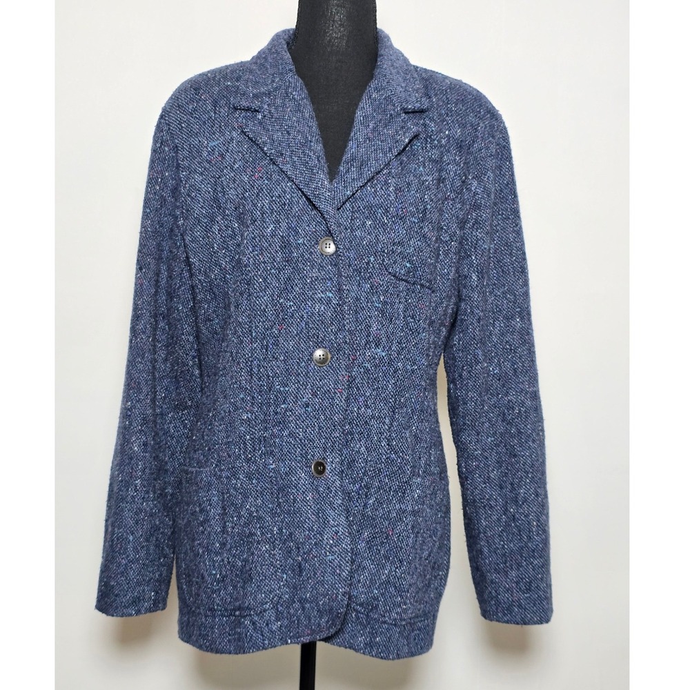Liz Claiborne Women's Blazer Jacket Size L Blue Tweed Wool Blend